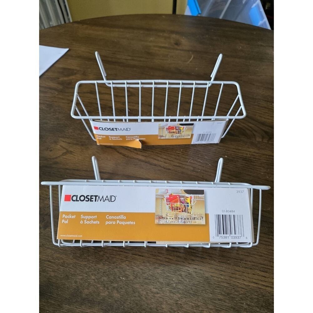 ClosetMaid Pocket Pal Wire Shelf Basket 3937 LOT OF 2 White Hook On Organizer B3